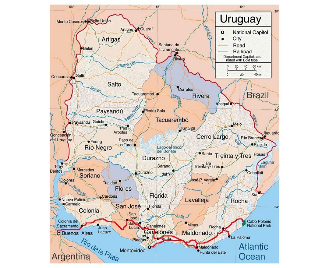 Mapa Uruguay s citie