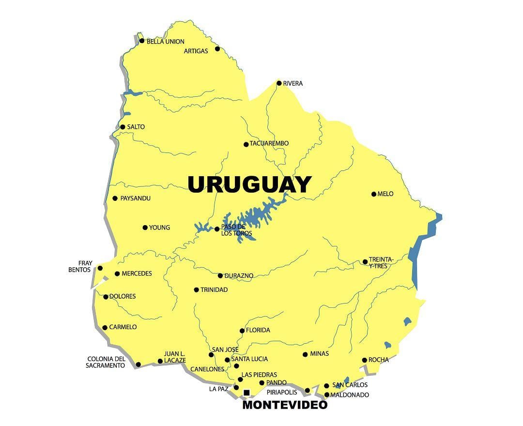 Mapa Uruguay řeky