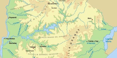Mapa fyzické Uruguay